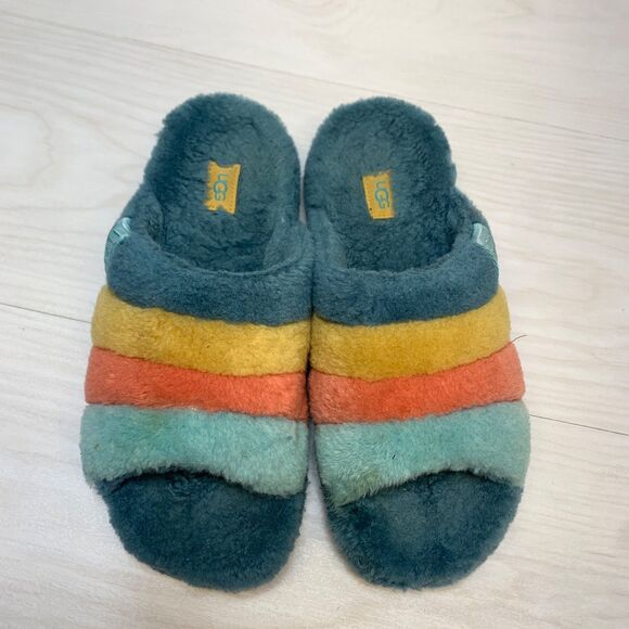 UGG Marina Wool Blend Fluff You Orange Yellow Blue Plush Slip-on Slippers Men\'s main image 4